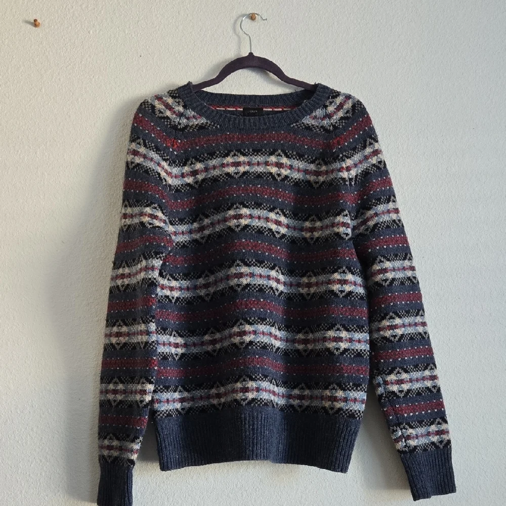 J. Crew 100% Lambwool Men's Crewneck Sweater - Navy, Red, Cream Size L